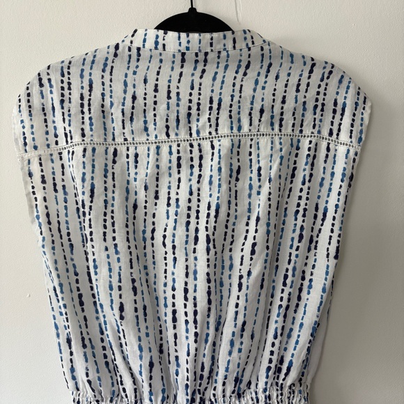 Hatley Abbey Linen Dress Women’s Size Small White Blue‎ Button Smocked Waist - Picture 6 of 11